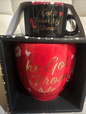 MHI Red & Black Mother-Daughter Mug Set with Gold Script